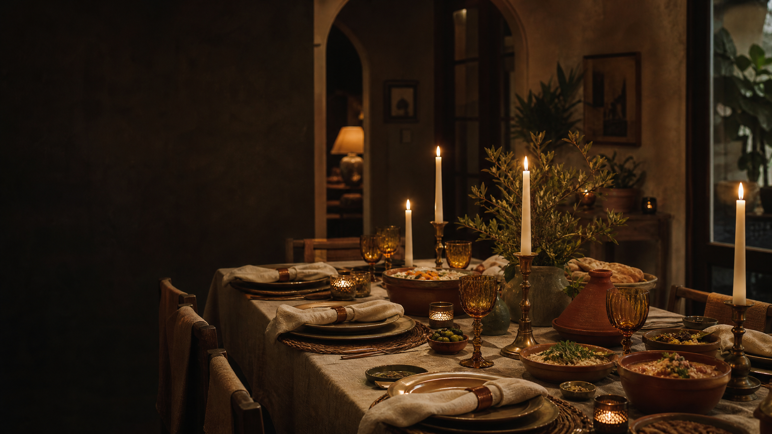 A candlelit dinner table prepared for a private dining experience